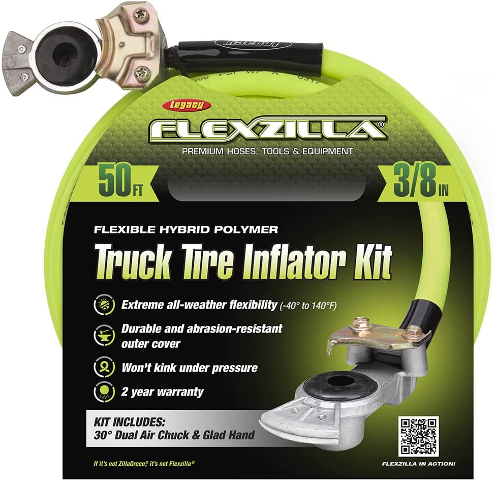 Truck Tire Inflator Kit with 3/8 In. X 50 Ft. Hose, Heavy Duty, Lightweight, Hybrid, Zillagreen - HGH2-FZ