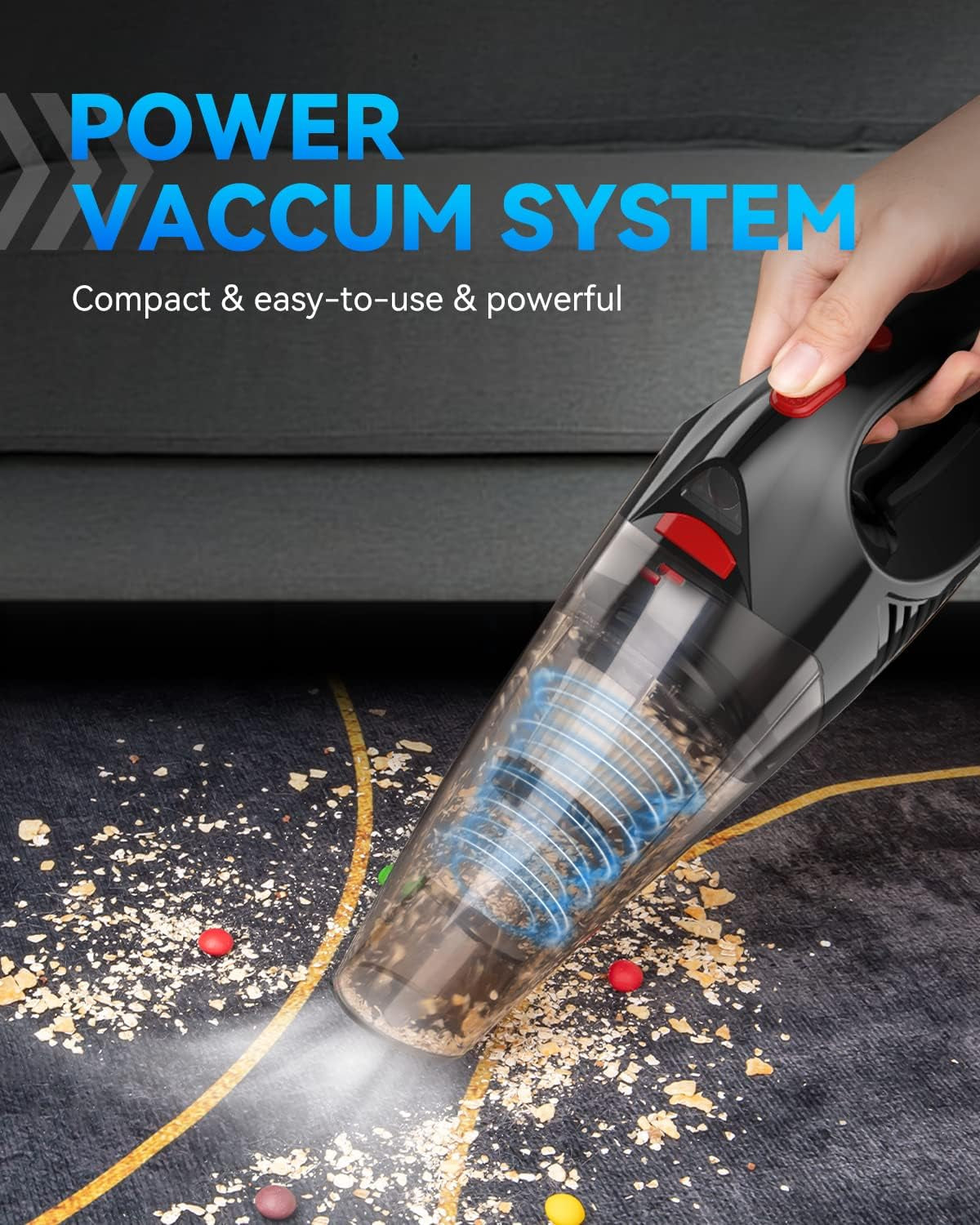 High Power Handheld Vacuum Cordless, Car Vacuum Cleaner Rechargeable,Mini Portable Rechargeable Wireless Vacuum Cleaner