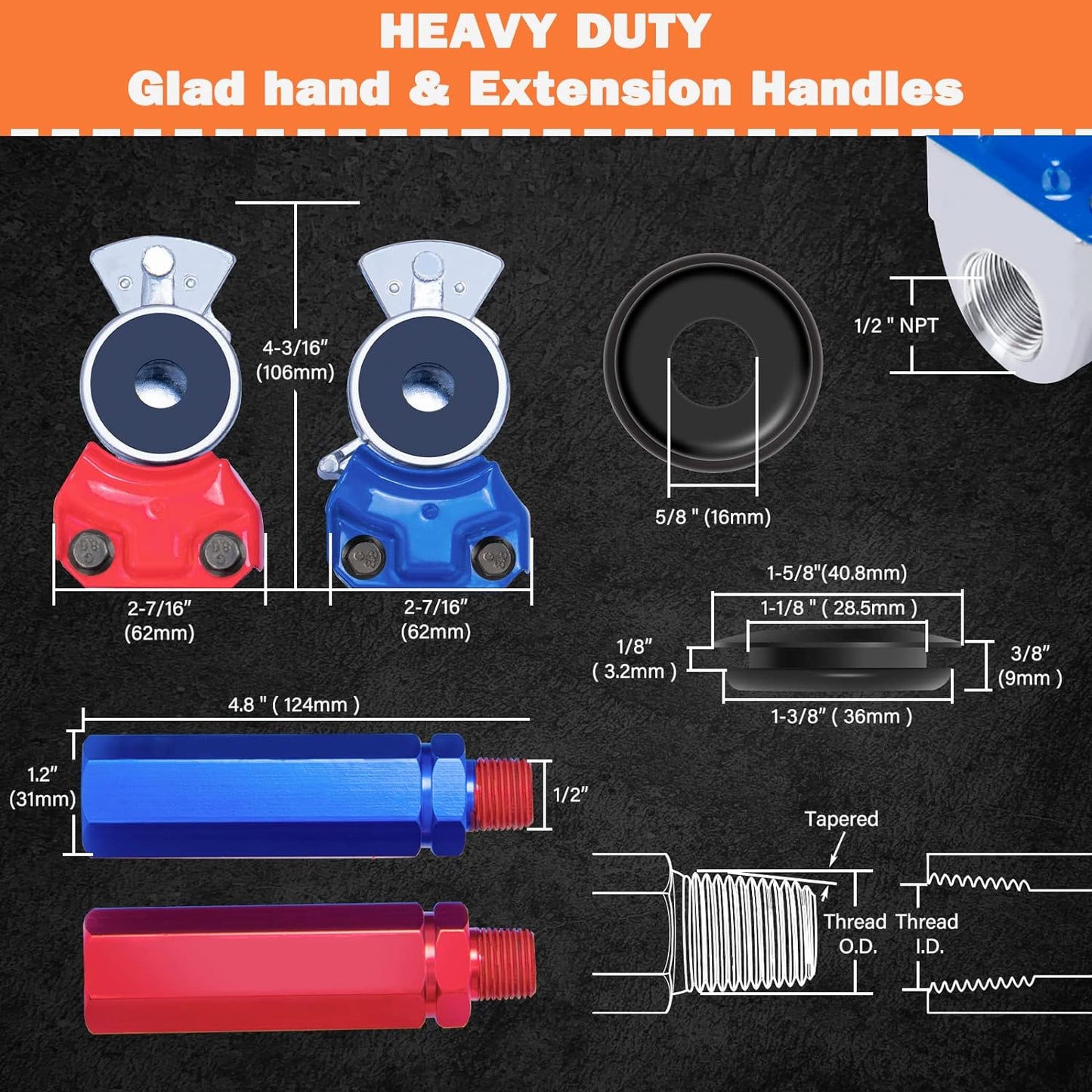 15Ft 3 in 1 ABS & Power Air Line Hose Wrap with Glad Hands Tender Spring Kit and Gladhand Extension Handles 7-Way Electrical Cable Air Lines for Tractor Trailer Semi Truck