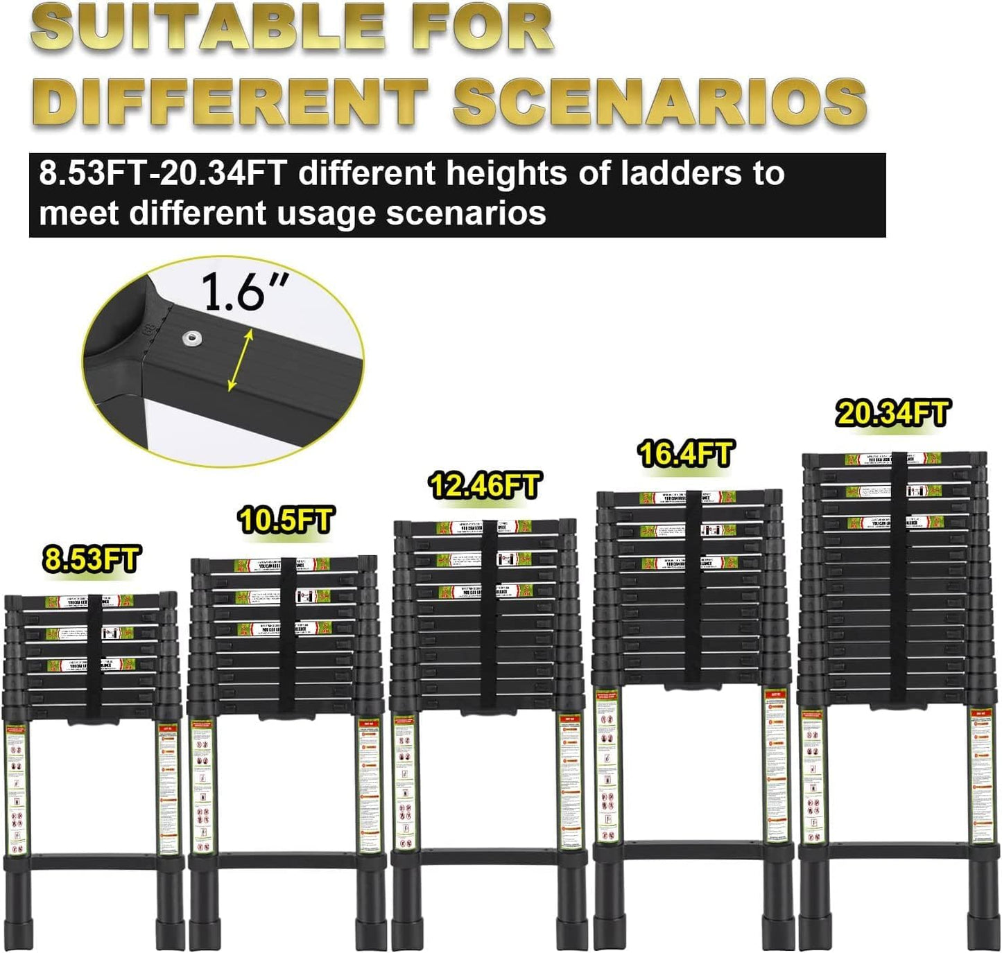 Telescopic Ladder, 6.5FT  Aluminum Telescoping Ladder with Non-Slip Feet, Portable Extension Ladder for Household and Outdoor Working, 330Lb Capacity