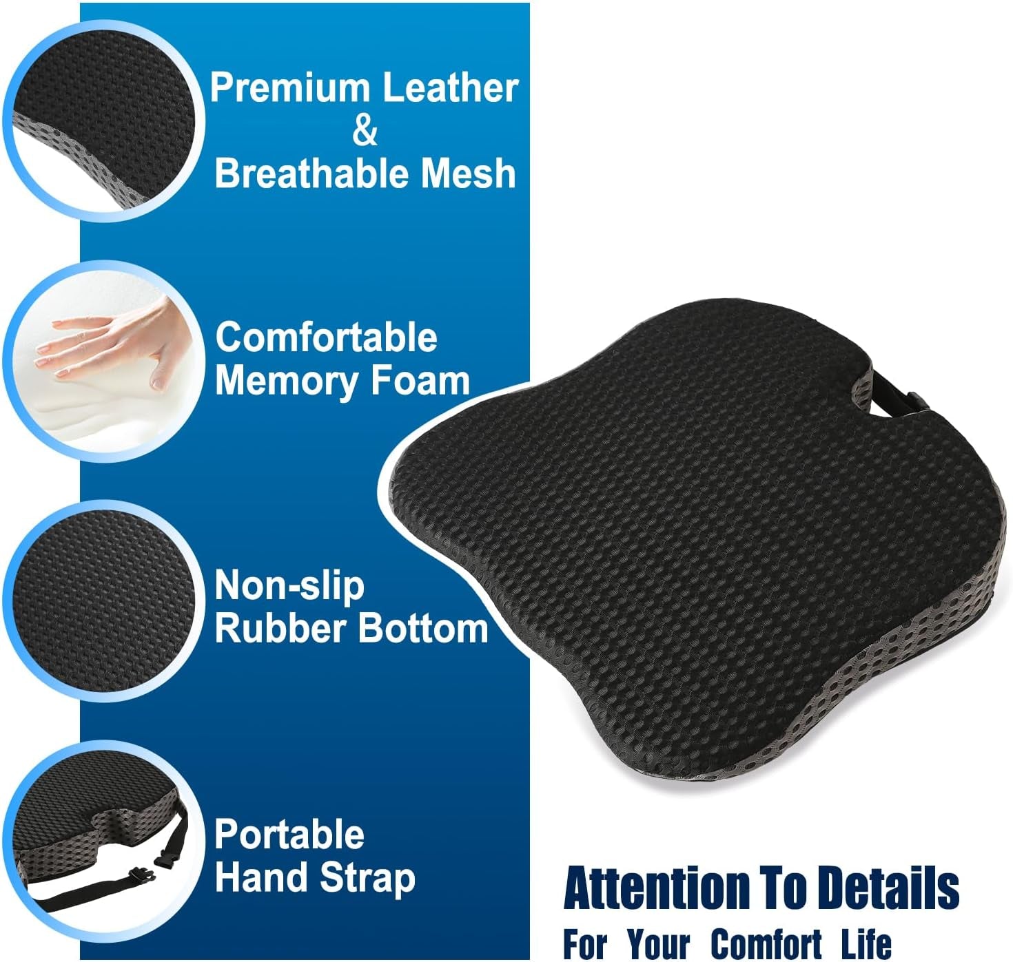 Car Seat Cushion for Driving,Office Chair Cushions Non-Slip Sciatica & Lower Back Tailbone Pain Relief Chair Pillow Pad,Memory Foam Seat Cushion for Car Seat Driver Truck Desk Wheelchair